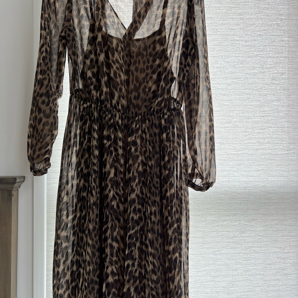 Banana Republic Factory Leopard Print Sheer Long Sleeve Dress